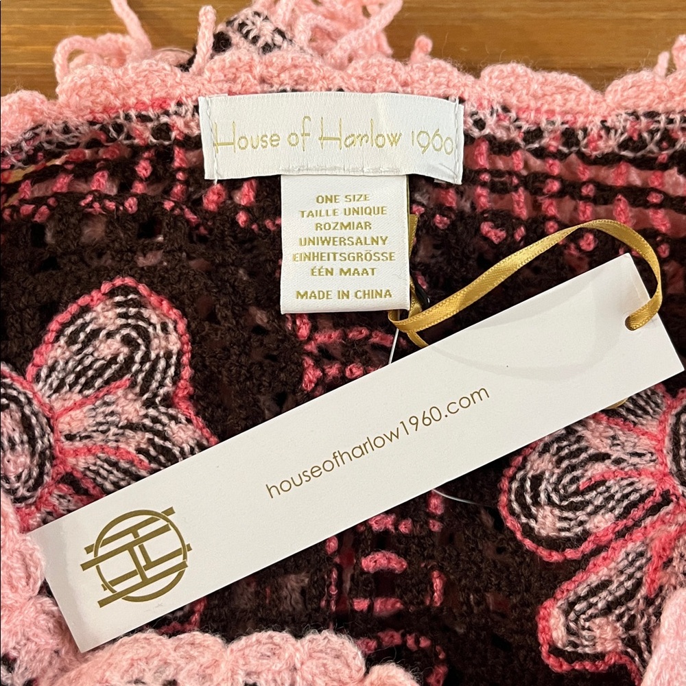House of Harlow Pink Bow Crochet Poncho Free Size Coquette - Picture 5 of 8